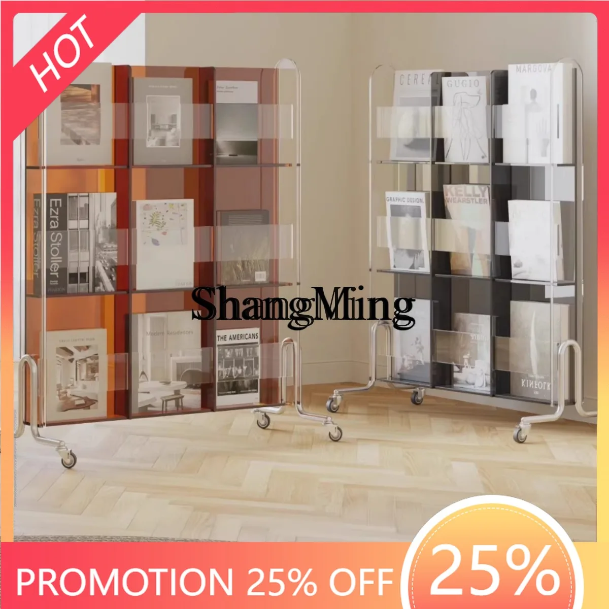 

FG Floor Transparent Bookshelf Living Room Shelf Simple Display Shelf Newspaper Storage Light Luxury Magazine Shelf