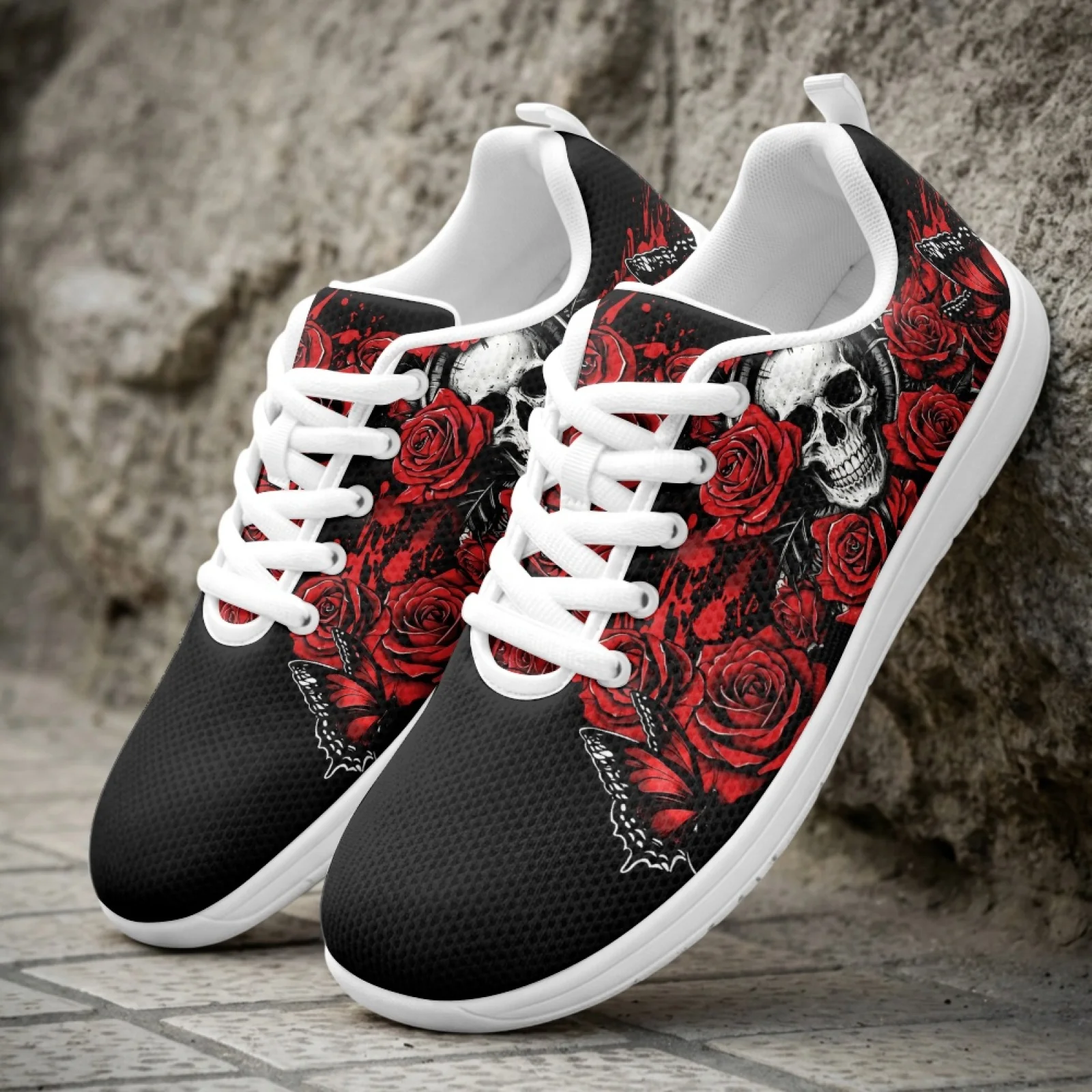 XIXIRIMIDO Rose Skull Strappy Wide-Toed Shoes Women'S Casual Shoes Men'S Commuter Sneakers Outdoor Sport Shoes Breathable 34-36