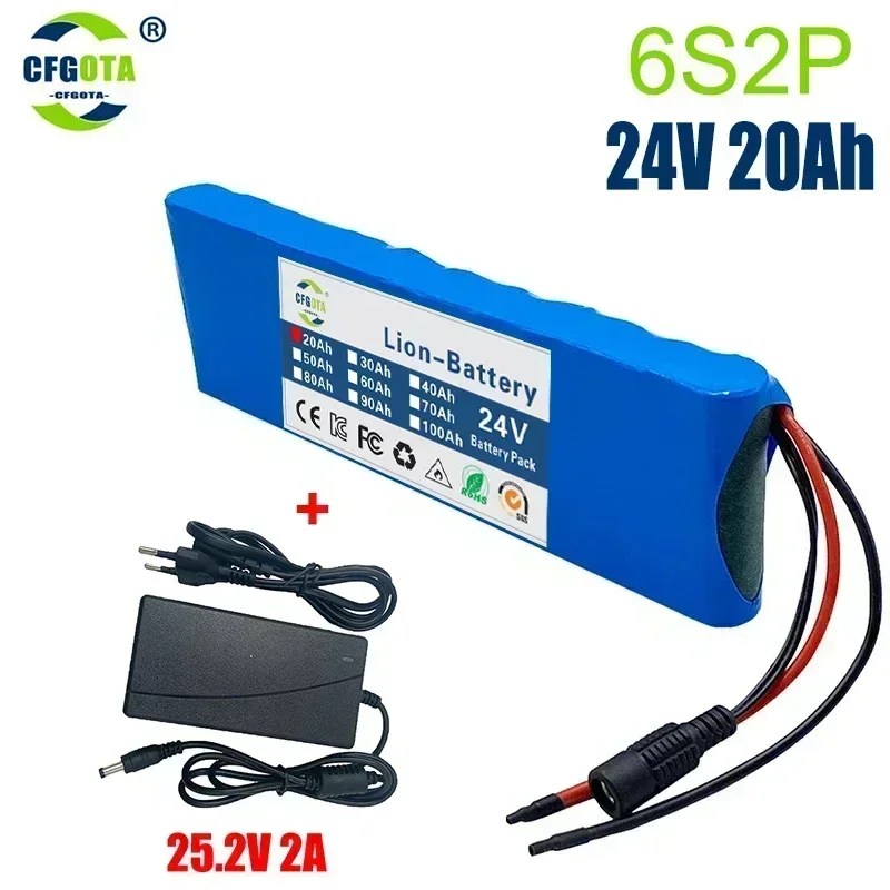 6S2P 25.2V 20AH 18650 Lithium Ion Battery Pack , 24V 20000mAH for Electric Bicycle Moped，with BMS + Charge