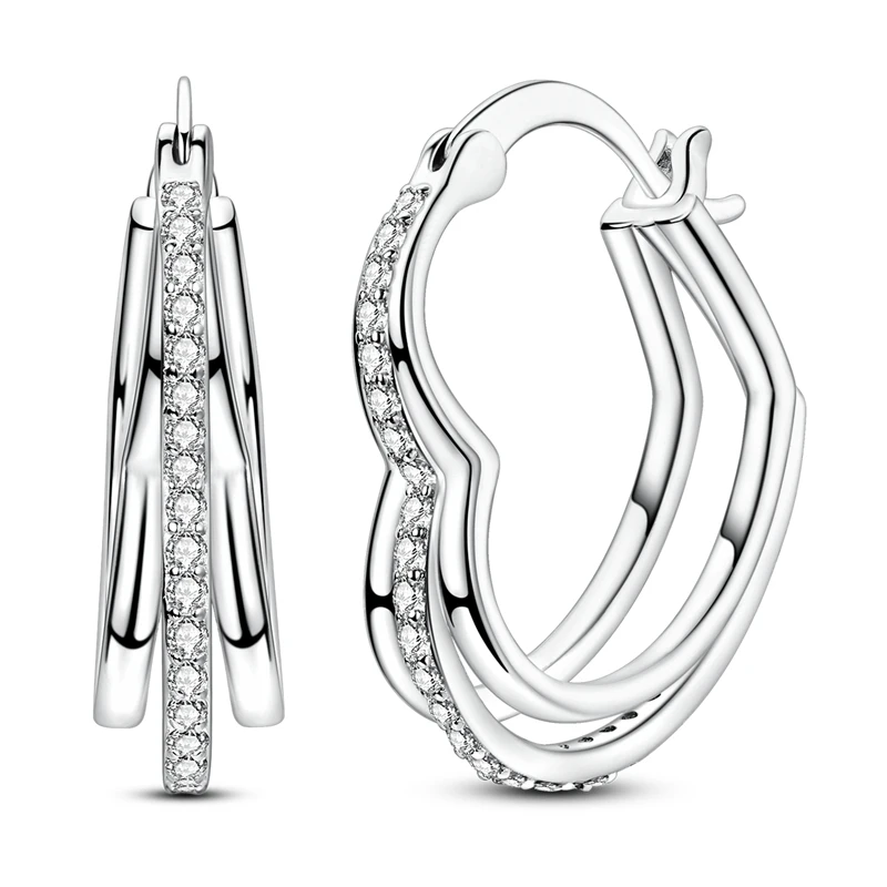 925 Sterling Silver Earrings Women Triple Heart Shape Hoop Earring For Anniversary Wedding Jewelry Gifts