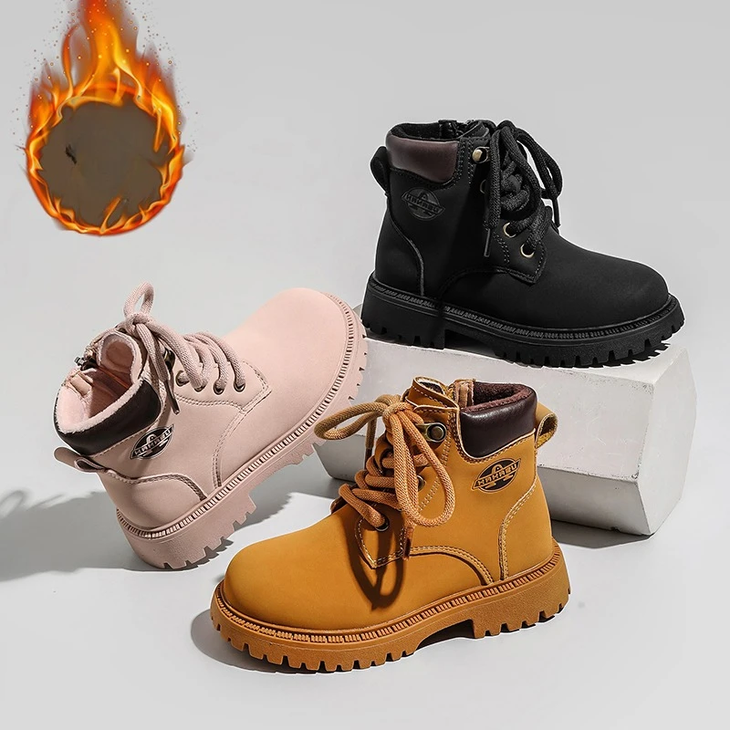 Kids Boots Autumn Winter Warm Plush Lined Snow Boots for Boys Comfortable Non-slip Boots Girls Fashion Outdoor Children Shoes