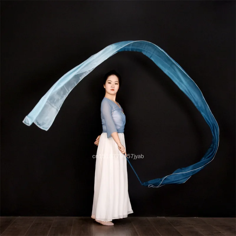 4M Dance Streamer Gymnastics Skate Ribbons Belly Dance Real Silk Ribbon Throw Streamer with Rod Church Worship Adoration Ribbons