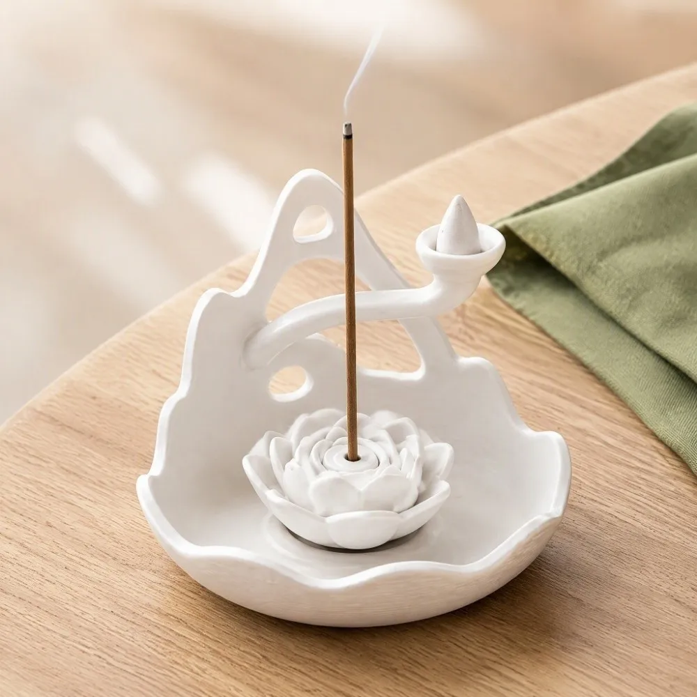 3D Printed 3 In 1 Incense Holder Plastic Hollow Out Backflow Incense Burner Mountain Lotus Design Decorative