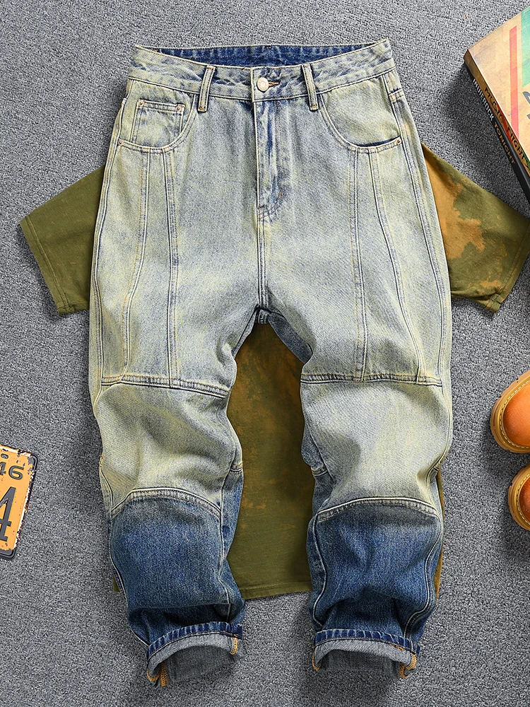 

Американские ретро-джинсы из денима, мужские свободные повседневные брюки-шаровары, широкие брюки, модные городские молодежные брюки из хлопка и полиэстера