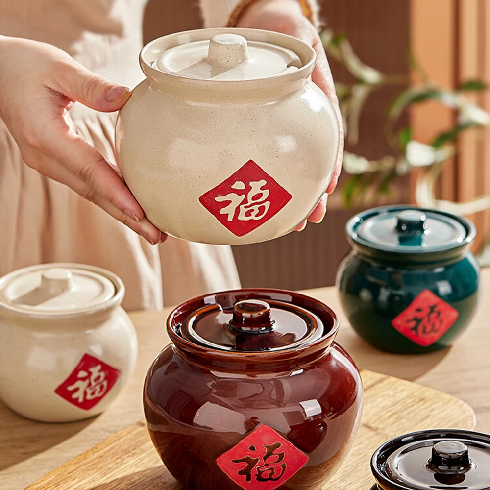 Creative Ceramic Seasoing Jar Chinese Style Solid Letter Print Candy Salt Container 650ML/300ML Kitchen Durable Storage Boxes