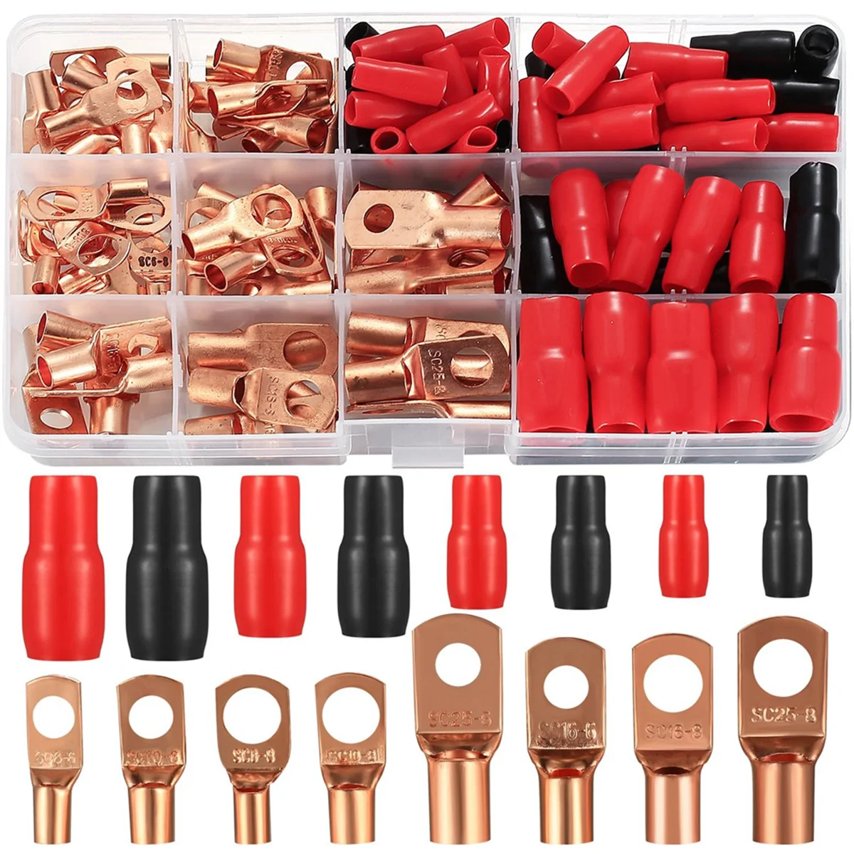 ETRT Tube Cable Lug Set, 120 Pieces Pipe Cable Lugs Set, Bolt Hole Tinned Copper Terminals, Crimp Connector, Cable Lug Set