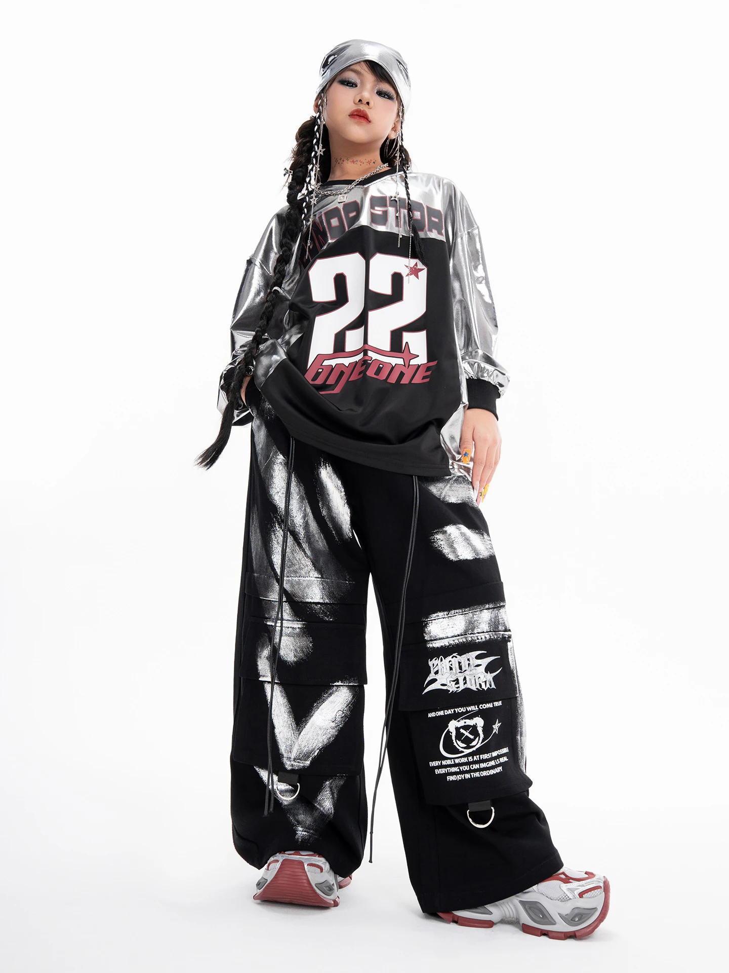 Vêtements de danse de rue Hip Hop pour garçons, sweat-shirt argenté à manches longues, pantalon pour adolescents, vêtements de Performance Poppin, costume pour filles BL17889