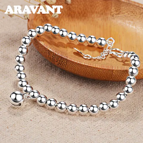 Aravant 925 실버 벨 비즈 팔찌 체인, 여성용 패션 쥬얼리 선물