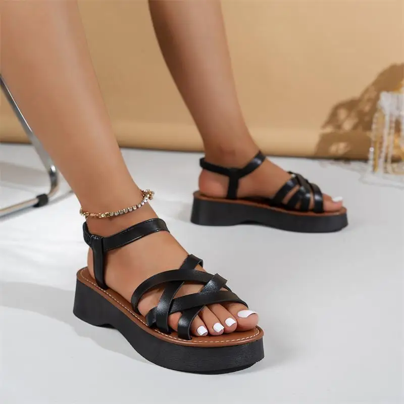 Fashion Solid Color Women's Sandals Minimal Round Head Peep Toe Thick Sole Shoes Casual Outdoors Walking Zapatos
