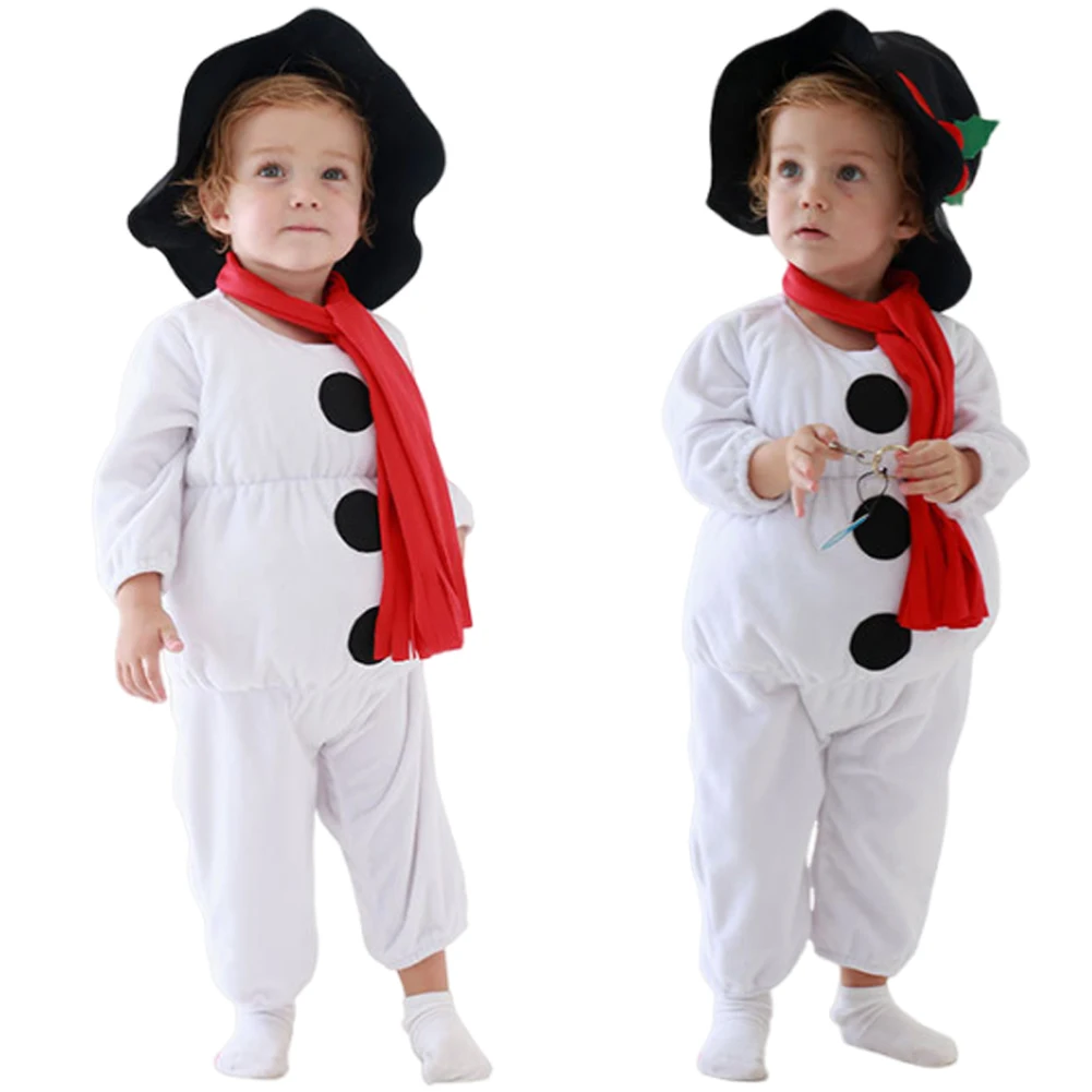 Kerst Cosplay Baby Jongens Meisjes Kostuum Sneeuwpop Romper Jumpsuit Sjaal Set Volledige Kleding 12-18 Maand Kleine Baby Leuke outfits