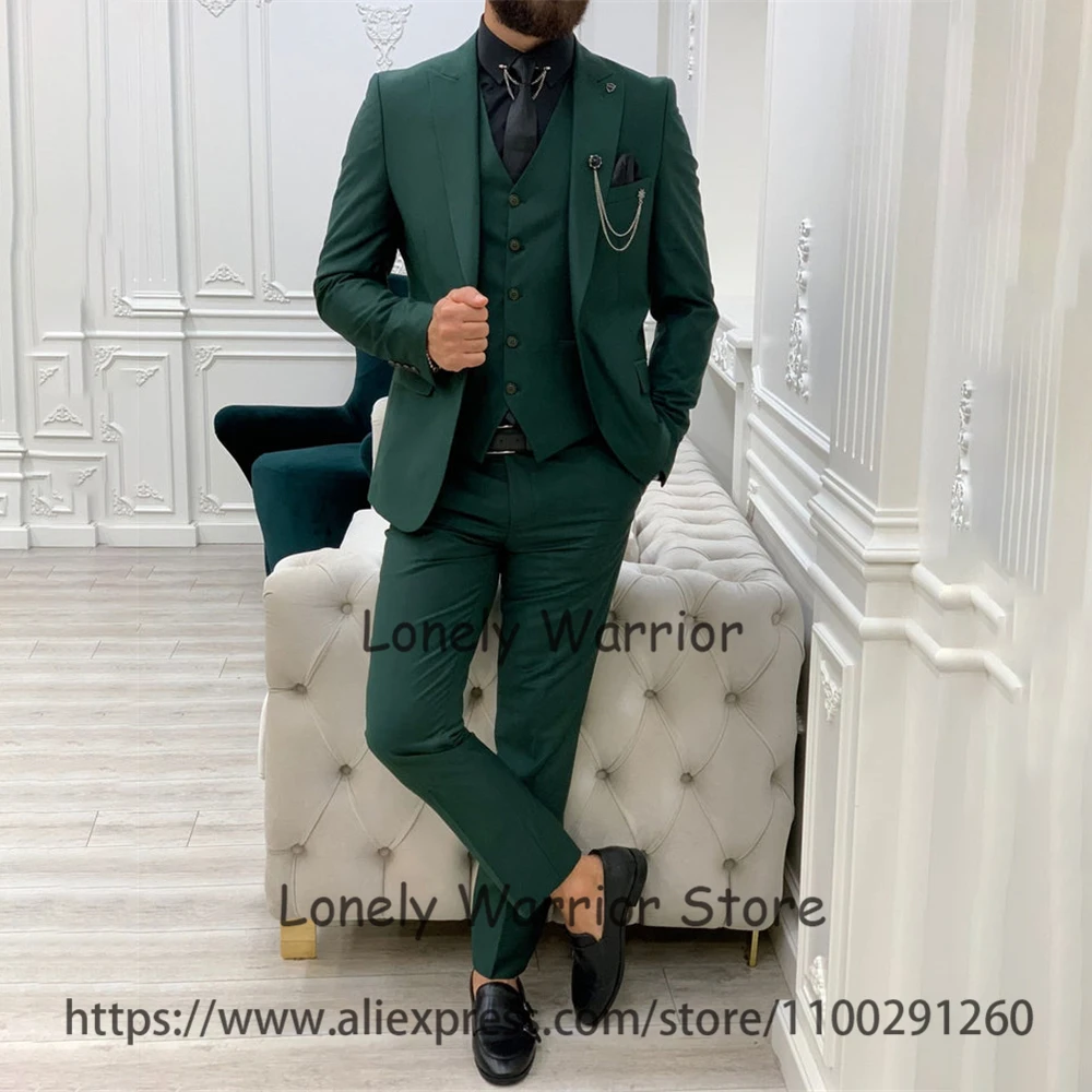 Fashion Green Mens Suit Wedding Groom Tuxedo Formal Business Blazer Slim Fit Banquet 3 Piece Set Costume Homme Jacket Vest Pants