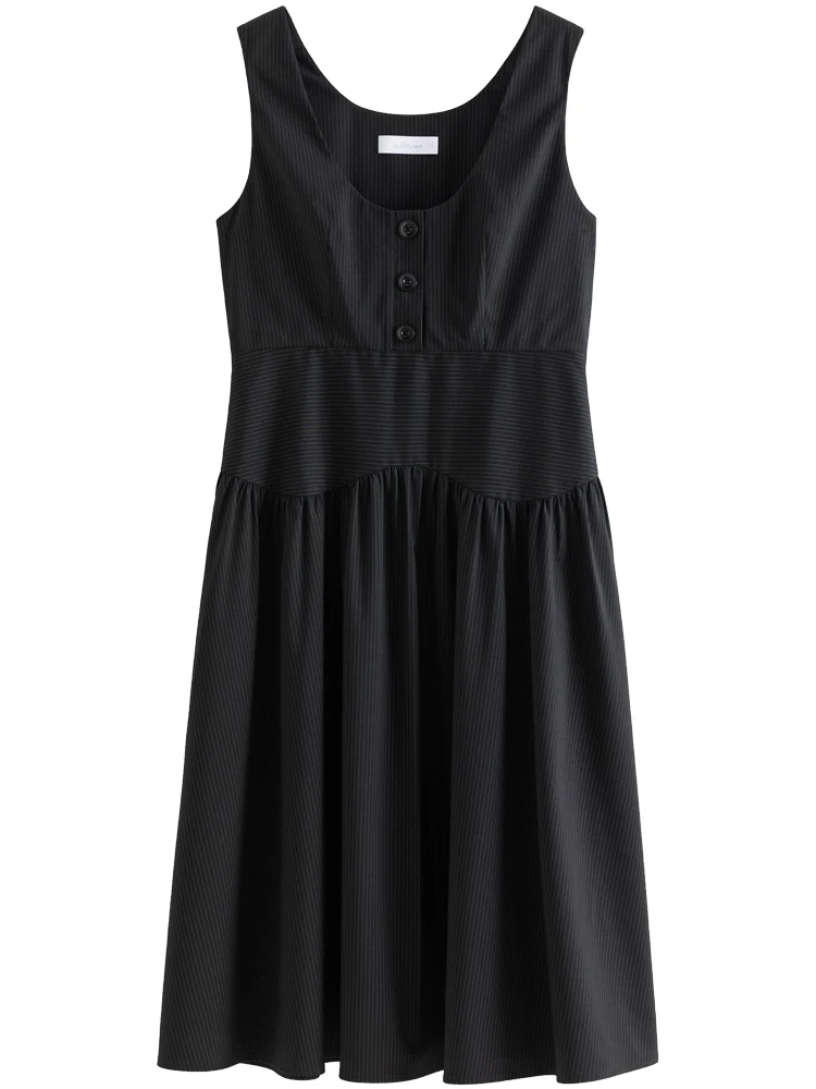 DUSHU-Chaleco de viaje minimalista para mujer, falda versátil sin mangas, estilo de primavera, vestido negro, moda, 24DS81297