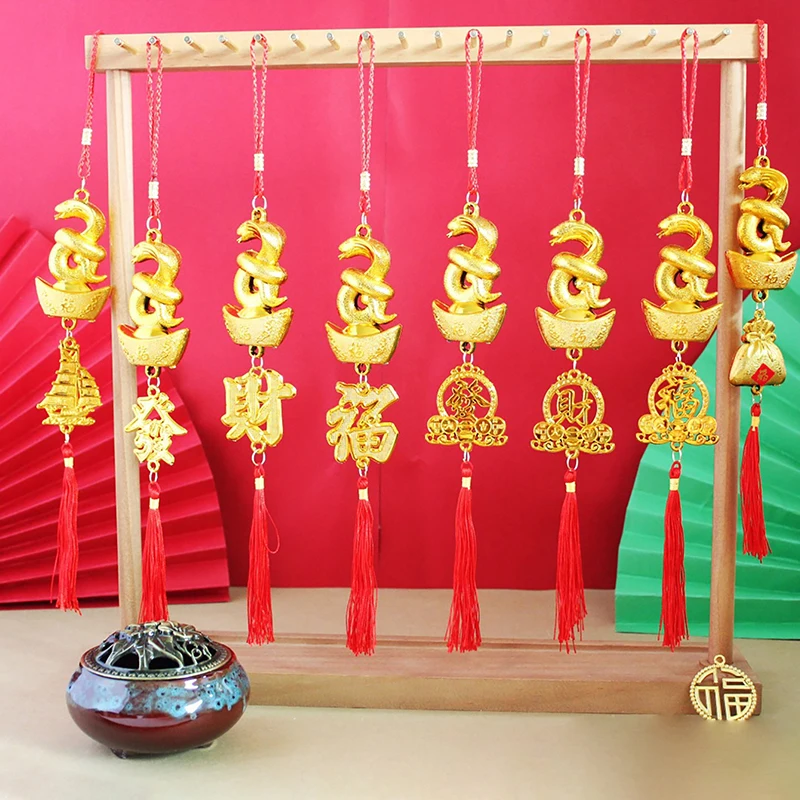 1PC Lucky Mascot 2025 Year Of The Snake Gold-Plated Plastic Zodiac Snake Pendant New Year Home Car Hanging Ornaments