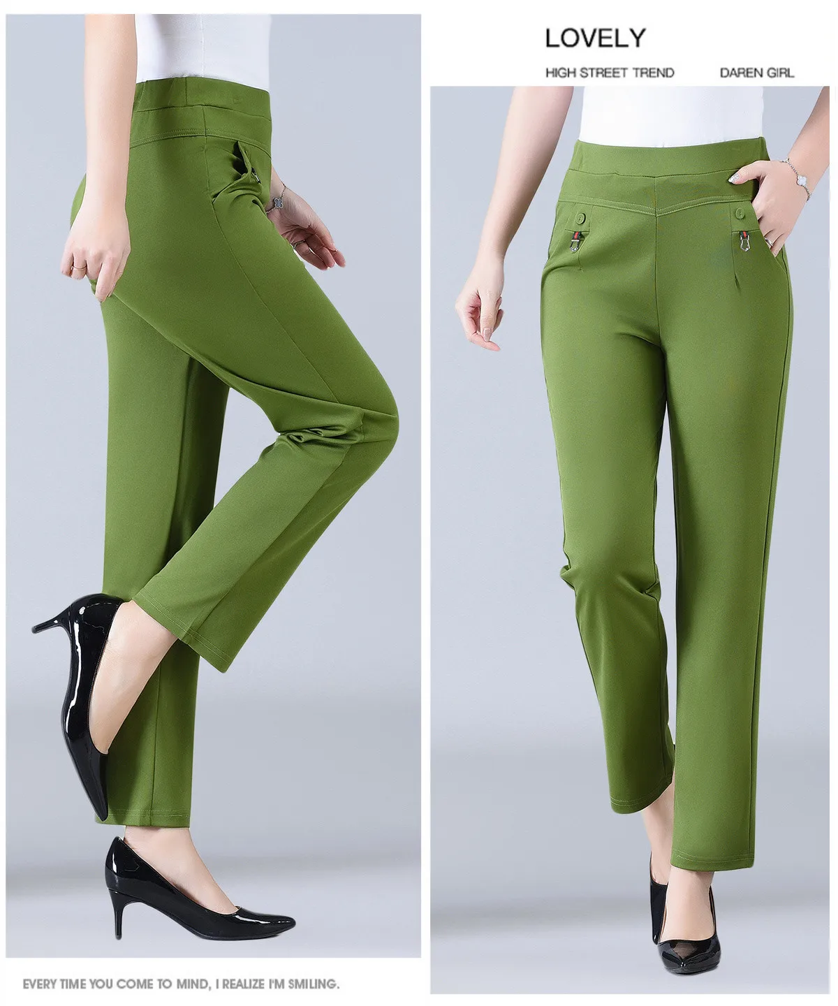 Candy Color Korean Stretch Pants Slim High Waist Straight Pants Women Trouser Patchwork Pocket Casual Thin Classic Pantalones