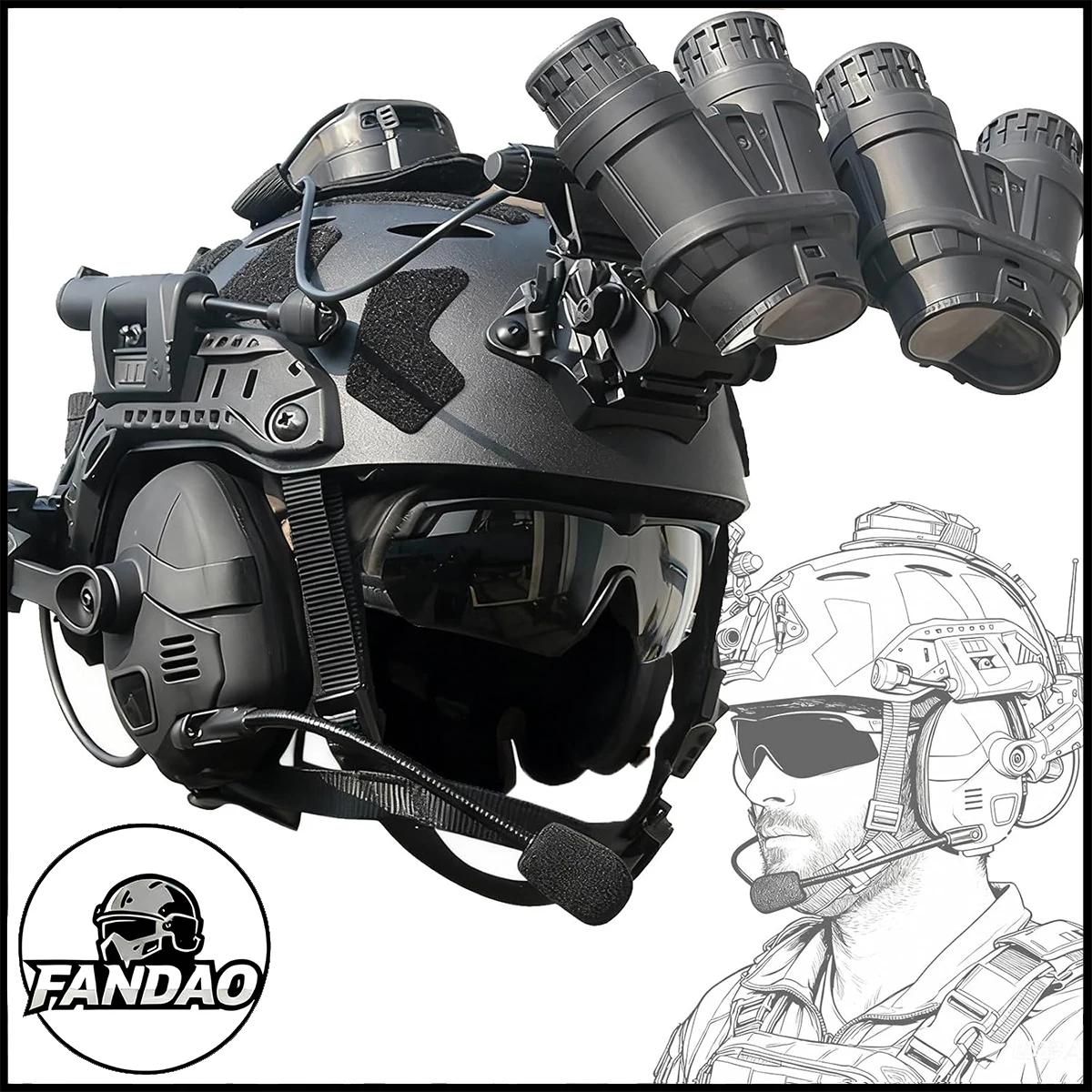 Dynamic Sound Pickup and Intelligent Noise Reduction Fast SF Airsoft Tactical Set, 8-in-1 Outdoor Sports Bump Paintball Helmet