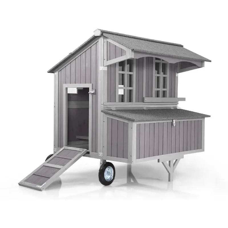 Durable Outdoor Chicken Coop with Large Wheels, 3 Nesting Box, and Leakproof Pull-On Tray - Movable Hen House