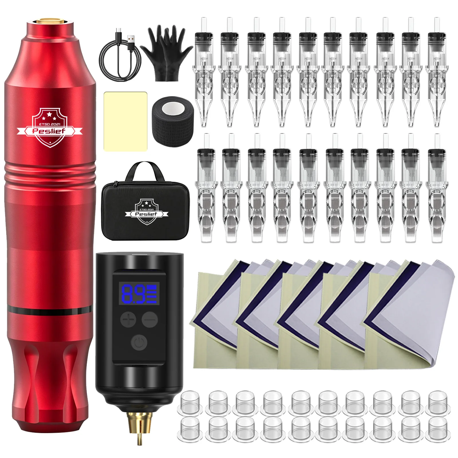 YiLong Wireless Tattoo Pen Kit for Beginners Complete Set with LED Display Power Supply Ink Cartridges Needles Accessories