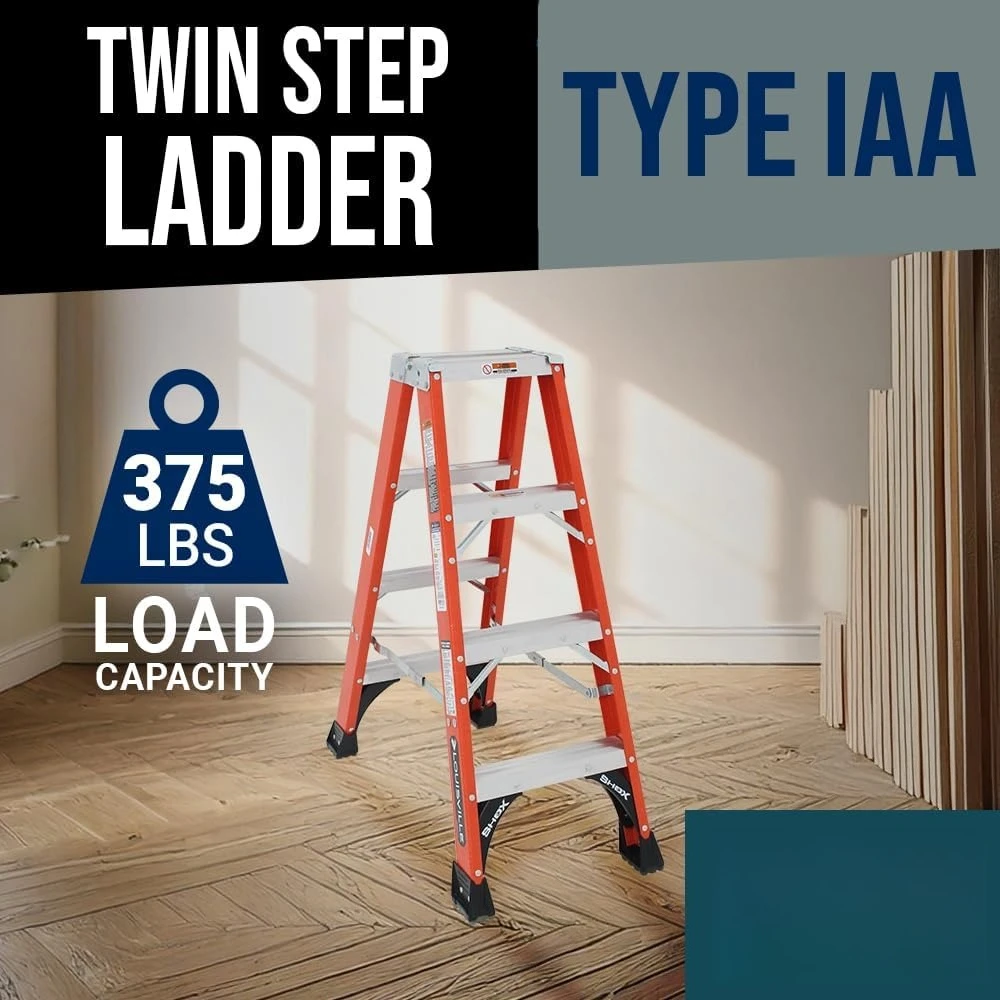 Escalera delantera doble de fibra de vidrio de 14 pies, capacidad de carga de 375 libras, tipo IAA, FM1414HD