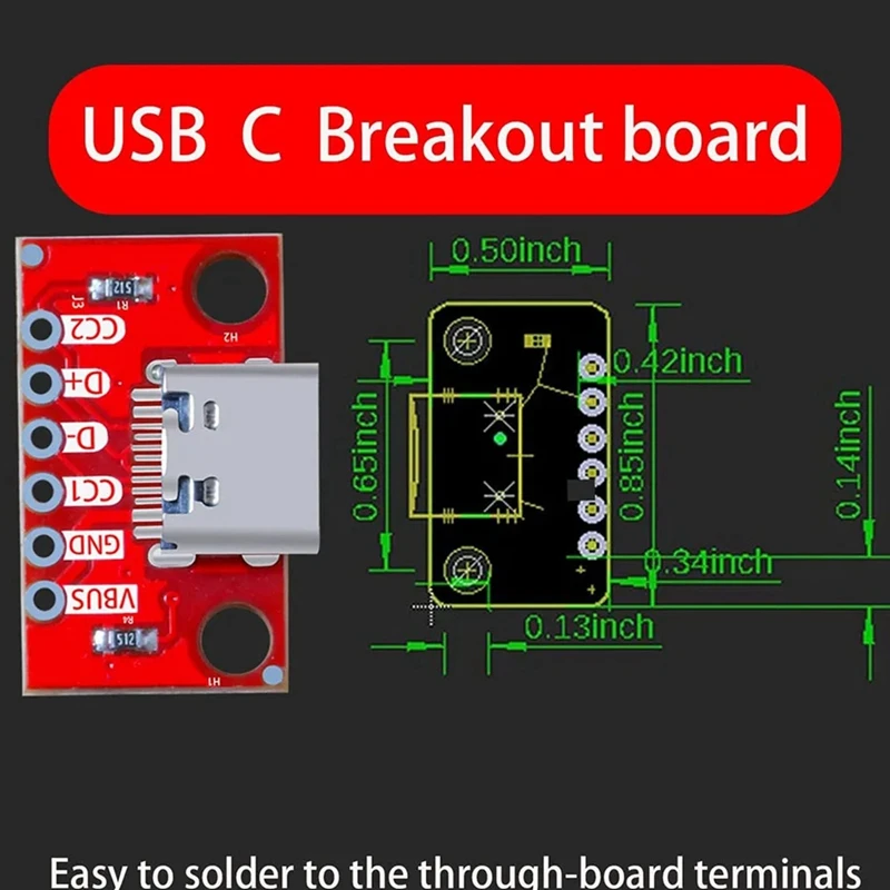 5PCS/Lot USB Type-C Breakout Board Serial Basic Breakout Female Connector Type PCB Converter Board