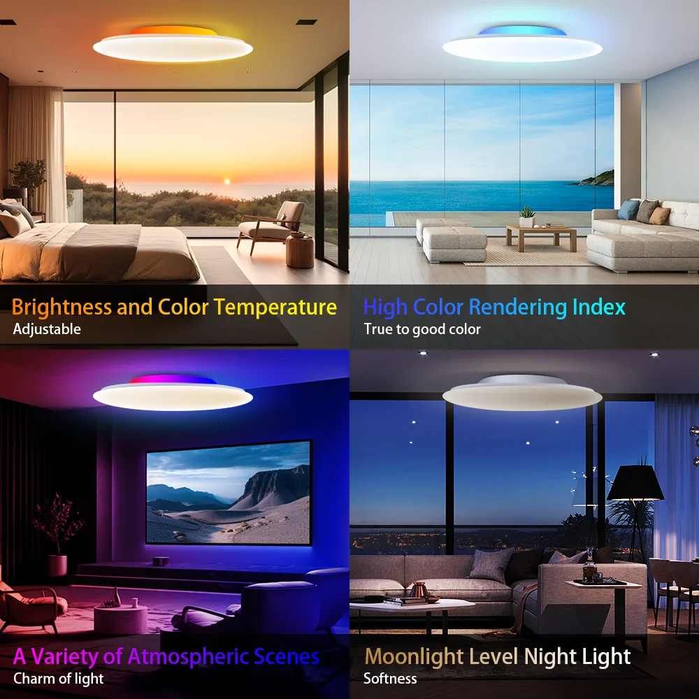 Smart LED Lamps Ceiling Lights With Bluetooth Speaker Remote Control For Home Decoration Appliance Work With Alexa Google Home