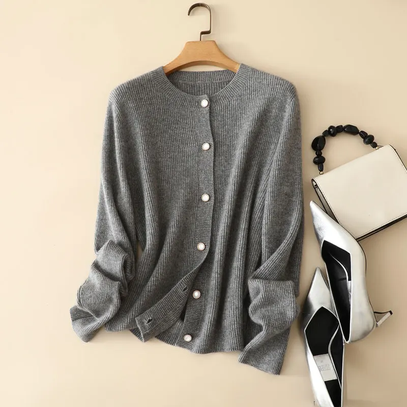 masigoch autumn winter new styles ribbed knit soft 100% cashmere cardigan knitwear