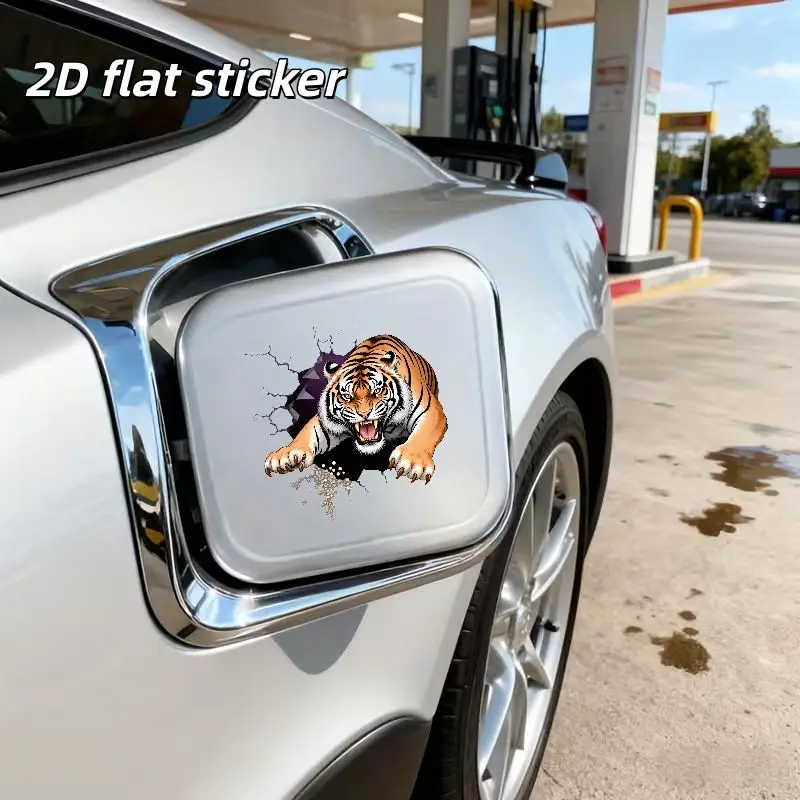 1 Piece 2D Flat Vector Decal, Ferocious Bengal Tiger Burst Out Design, Black Background Creative Sticker, Waterproof Decor for