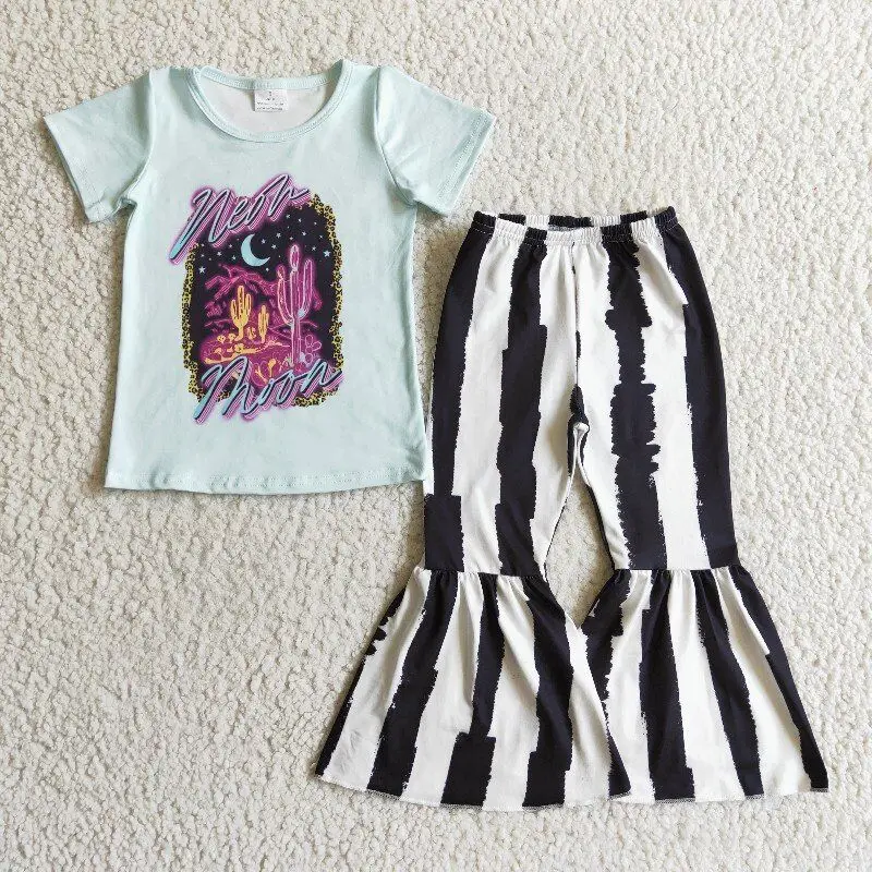

girls clothing light blue long sleeves top stripe bell set children boutique outfits fall winter casual style kids c