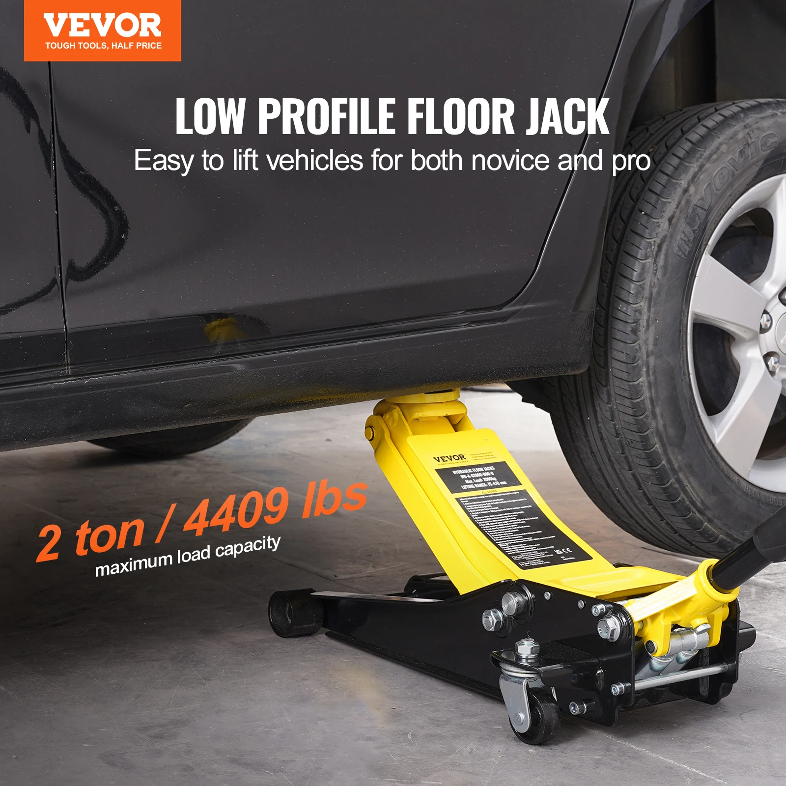 VEVOR 2 Ton Low Profile Floor Jack Heavy Duty Iron Hydraulic Racing Floor Jack, Hydraulic Car Jack, Dual Piston Quick Lift Pump