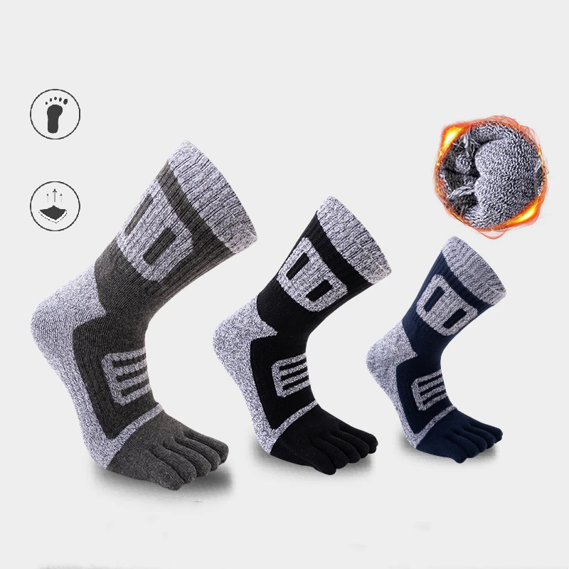 5 Pairs Men's Sport Toe Socks Thick Compression Winter Warmth Fitness Outdoor Cycling Socks Hiking Terry Five-Finger Socks