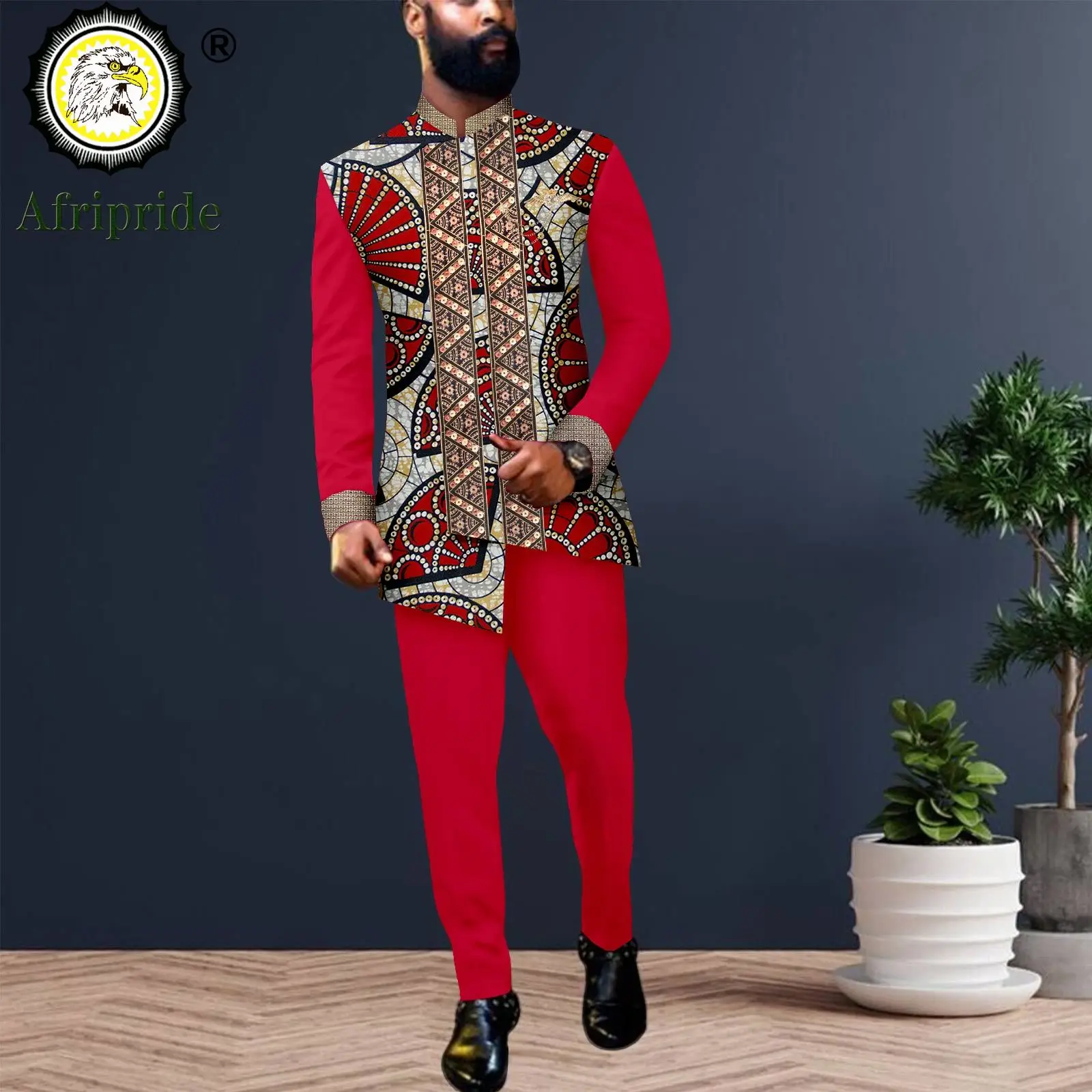 Men`s Business Suits Slim Fit Lined Print Blazer and Pants 2 Piece Set Dashiki Formal Outfits African Clothes Wedding 2516042