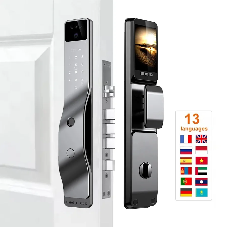 Glomarket Tuya App Smart Door Lock Digital Automatic 3D facial recognition Fingerprint Key Password Smart Door Lock with Camera