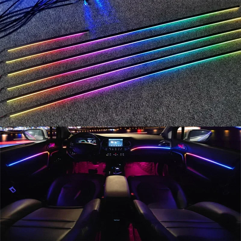 

Универсальная симфония автомобильных окружающих огней 64 RGB, интерьер автомобиля, акриловая лампа, оптоволоконное украшение автомобиля, атмосфера, Фотоэлементы 18 в 1