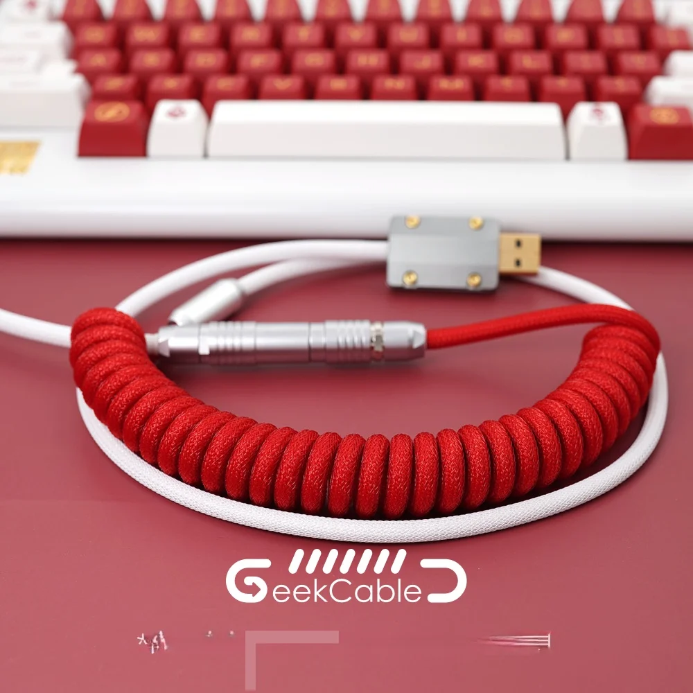 

GeekBable Extreme Shark Handmade Customization Computer Mechanical Keyboard Aviation Plug Data Cable CA66 Theme Line Red +White