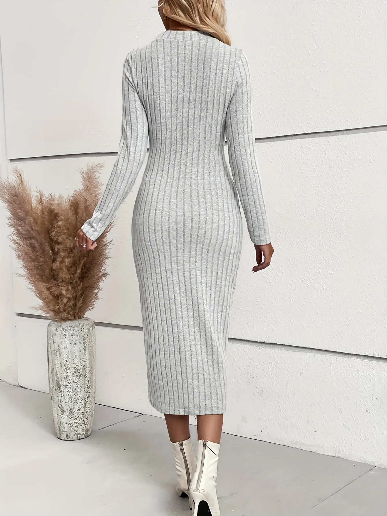 New autumn style fashionable and elegant elastic knitted jacquard dress long sleeved slim fit hip hugging skirt