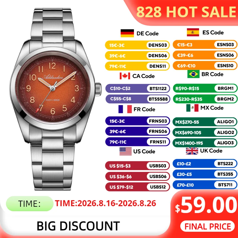 ADDIESDIVE 36mm Women Steel Watch Luxury 316l Stainless Steel Super Luminous 10Bar Waterproof Business Ladies Quartz Watches