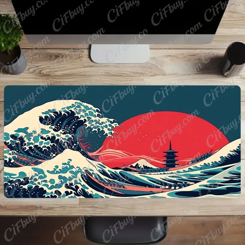 CIFbuy Mouse Pad Large Ocean Wave Design Print Smooth Cursor Precise Tracking Non-Slip Durable Odorless Gaming Office Home Desk