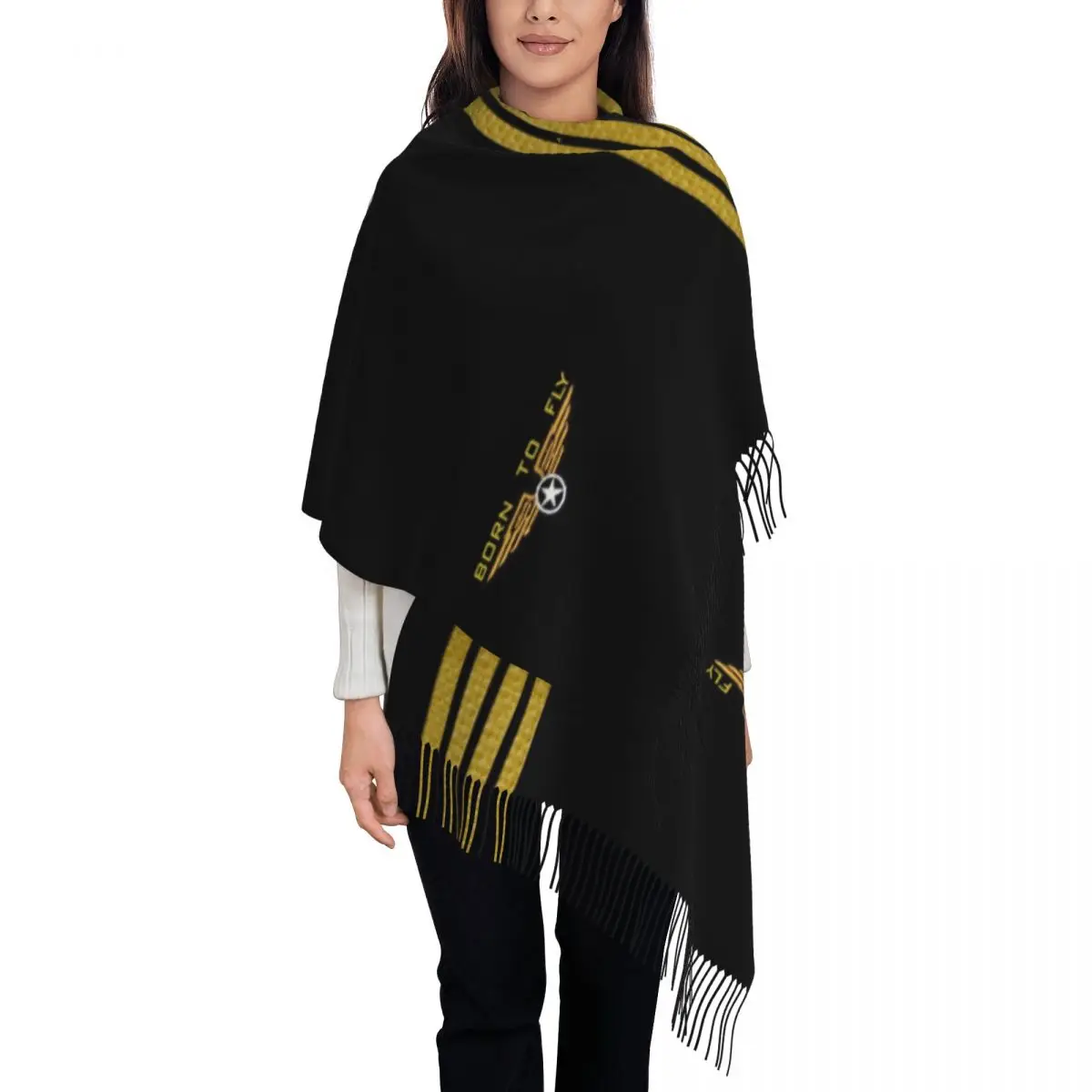 Female Long Born To Fly Flight Pilot Scarves Women Winter Fall Thick Warm Tassel Shawl Wrap Flying Aviation Aviator Scarf