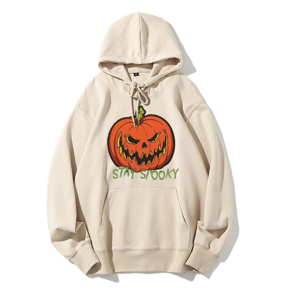 Halloween Stay Spooky Long Sleeve Hoodie Trick-or-Treat Spooky Season Shirt Pumpkin Face Happy Halloween Halloween Top Women