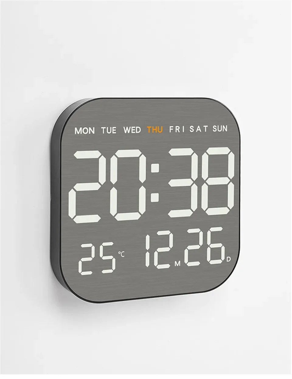 Wanduhr mit Spiegel-Bürsten-Finish, Premium-Gefühl, geräuschlos, Wanduhr, Tischwecker, Temperaturanzeige, Schlafzimmer, Büro, Wohnzimmer, Dekoration – Detail 16