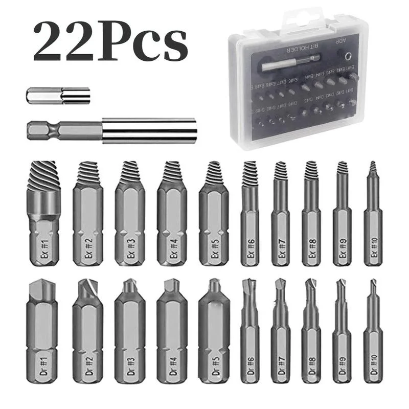1 Set Damaged Screw Extractor Remover Drill Bit Set for Disassemble Stripped Broken Bolt Stud Slip Teeth Tools