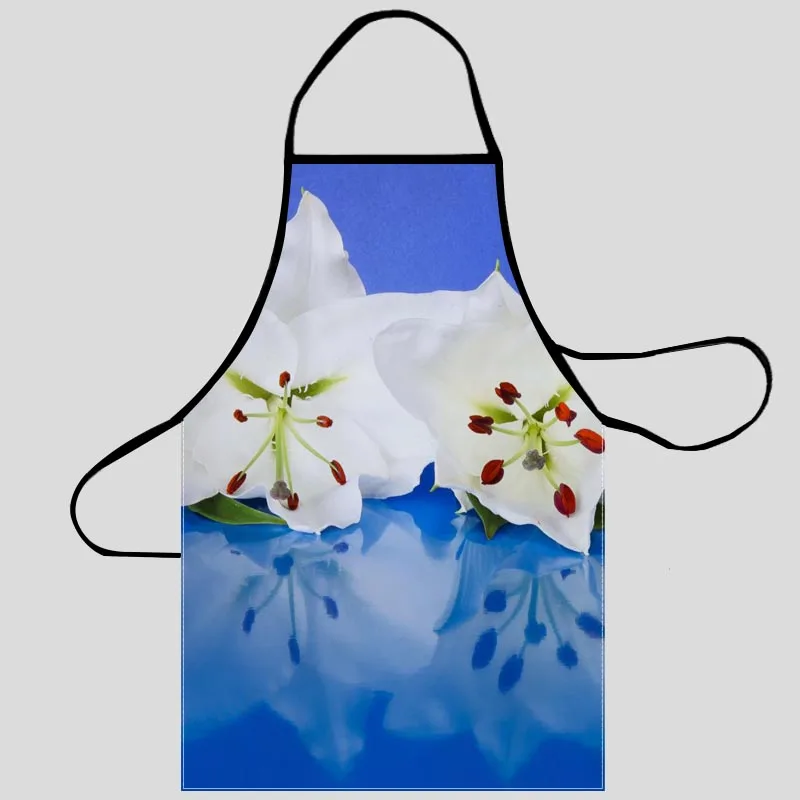 New Classic Flowers Lily Apron Kitchen Aprons For Women Oxford Fabric Cleaning Pinafore Home Cooking Accessories Apron