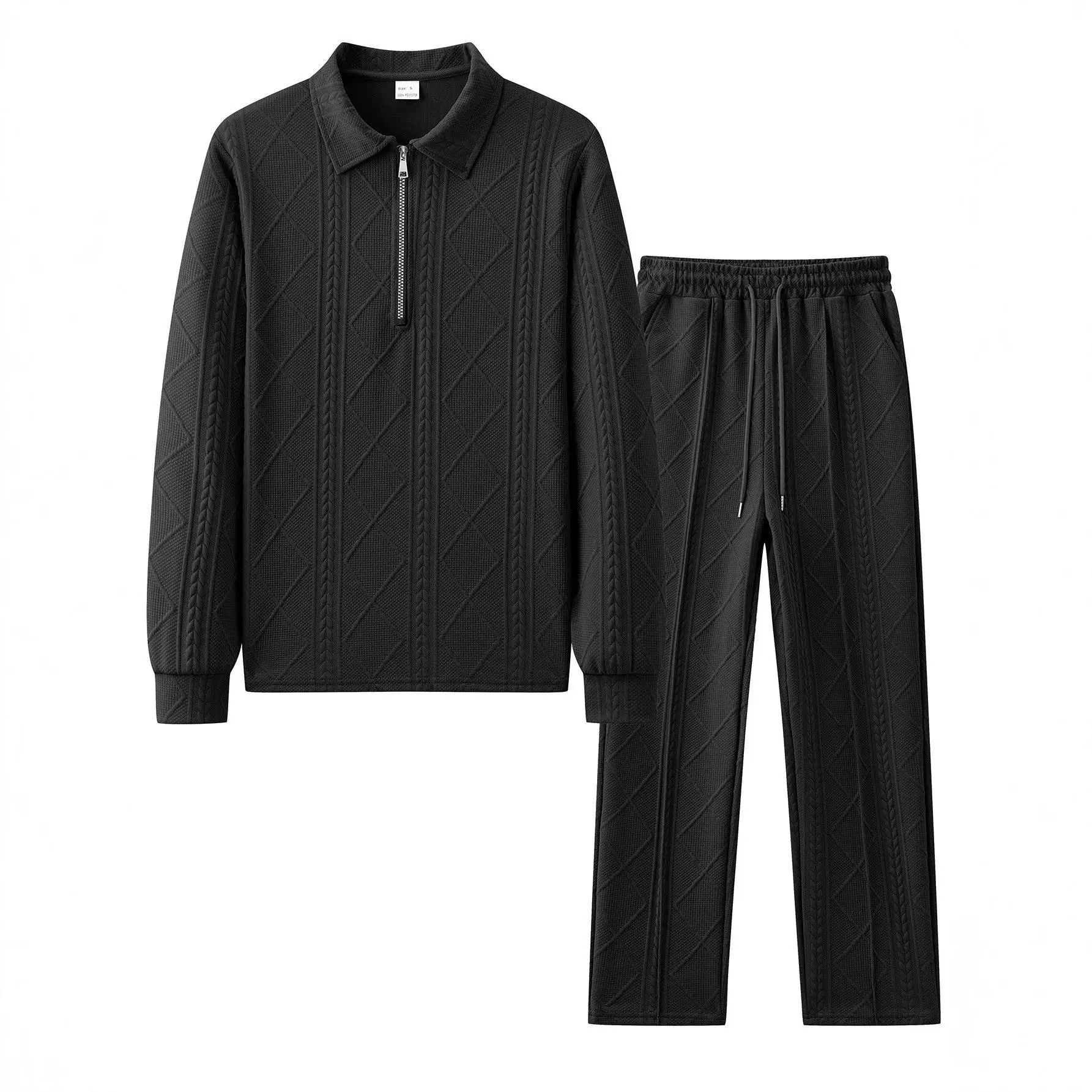

Men's Casual Long Sleeve Shirt Hoodie Set Texture Sensation Wheat Spike Stripe Tearable Fashionable Inner Wear