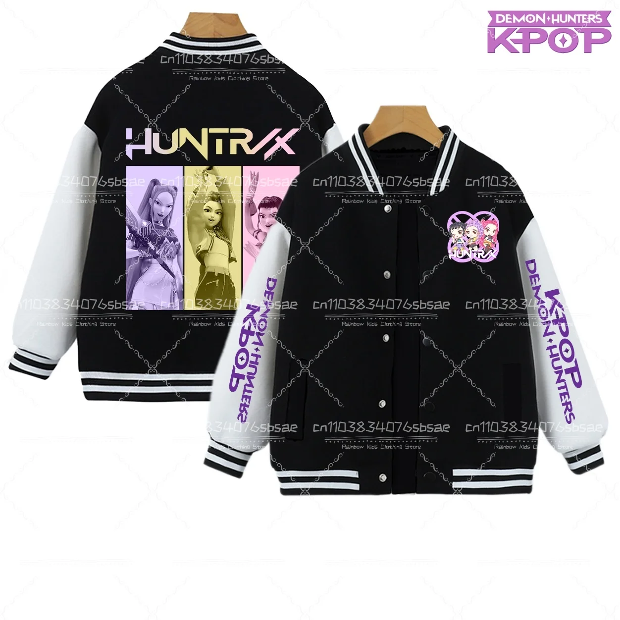 زي بيسبول KPop Demon Hunters للأطفال، معطف كارتوني كاواي، سترة أرجوانية، ملابس أنيمي عصرية للأطفال، هدية بأكمام طويلة #3