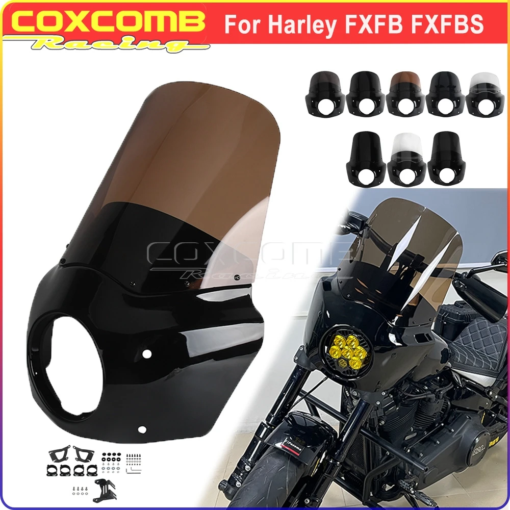 

For Harley Softail Fat Bob FXFB 114 FXFBS Motorcycle LP6 Headlight Fairing Cowl Smoke Wind Screen Head Lamp Bracket Kit 2018-24