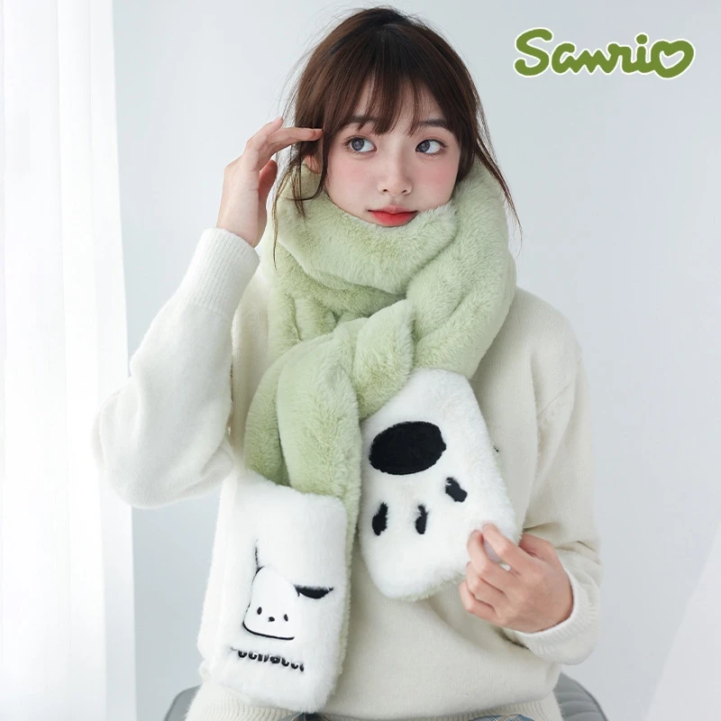 

Sanrio Melody Kuromi Pacha Dog Cinnamon Dog Kitty Doll Pocket Scarf Cute Plush Cartoon Scarf Girly Heart Long Winter Warm Scarf