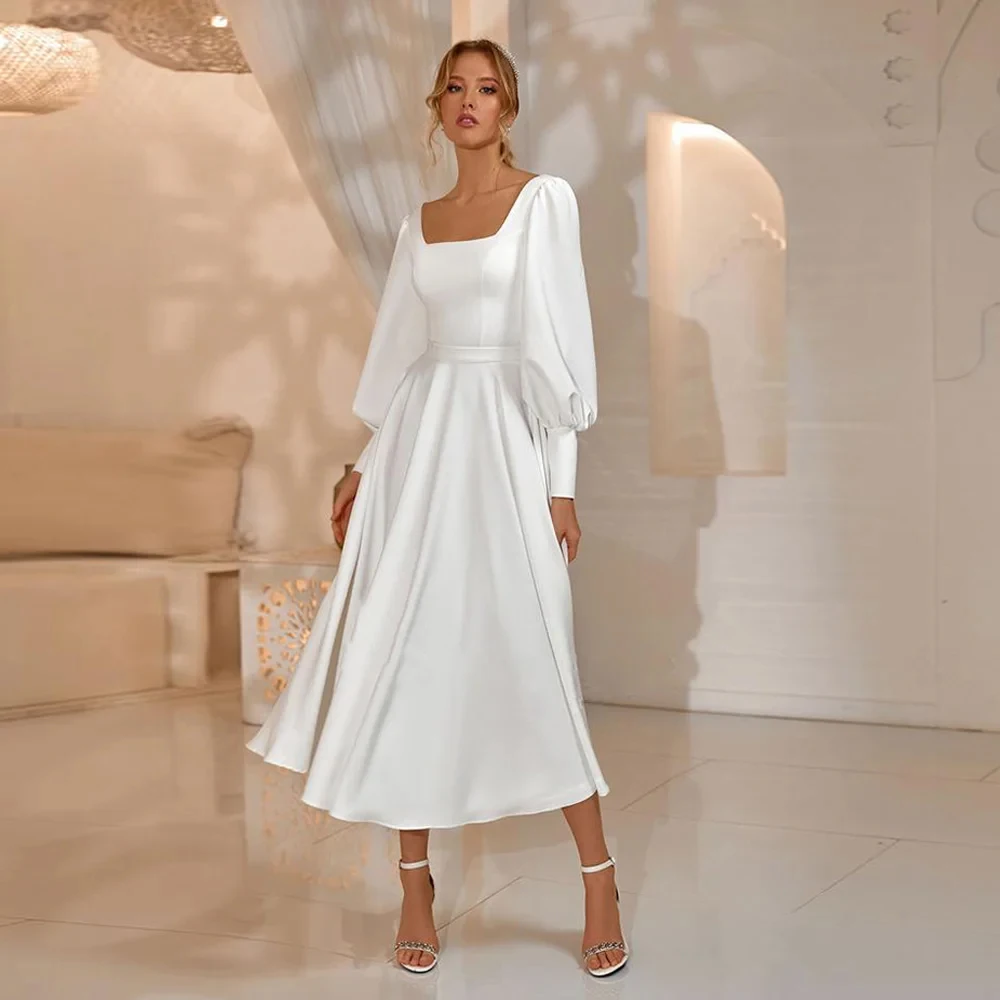 White A Line Wedding Dresses Customized 2025 Fashion Full Sleeve Bridal Gowns with Jersey New Summer Zipper Back 2026