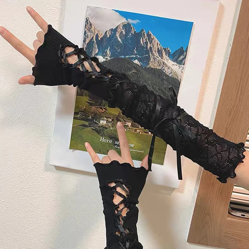 Lace Sleeves For Women Lolita Clothing Accessories Strap Gloves Unique Personality Fingerless Gloves Ballet-Style Sleeve