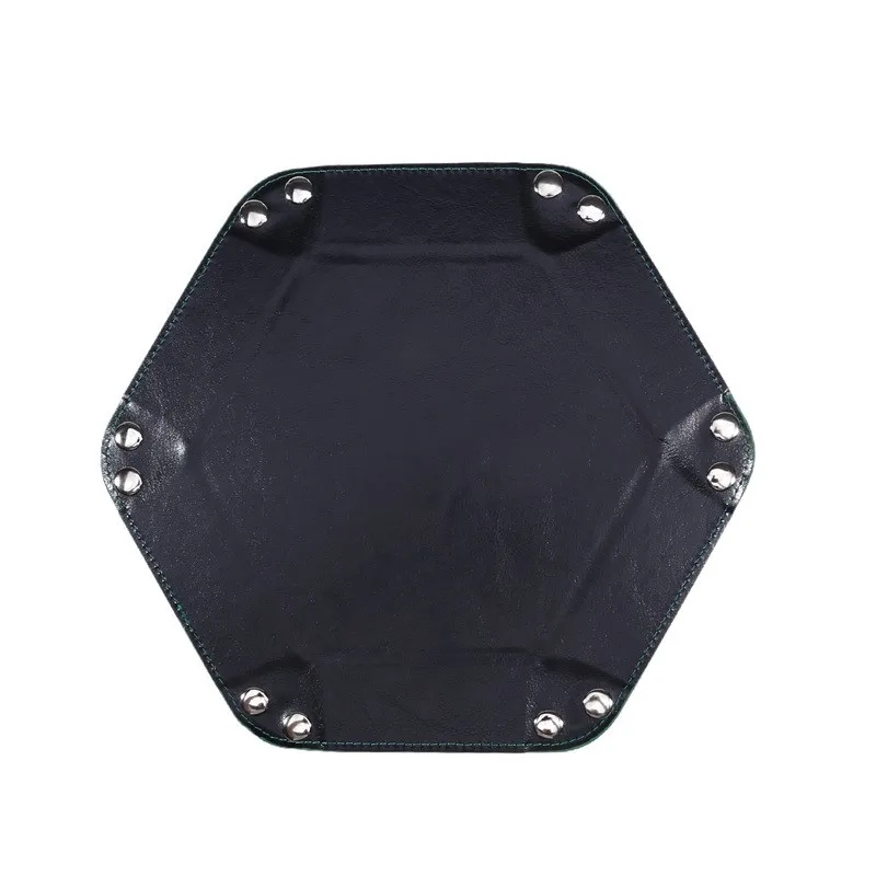 Hexagon Folding Dice Tray PU Leather Velvet Double Sided Thick Game Storage Mat Holder Desktop Office Game Organizer Tool