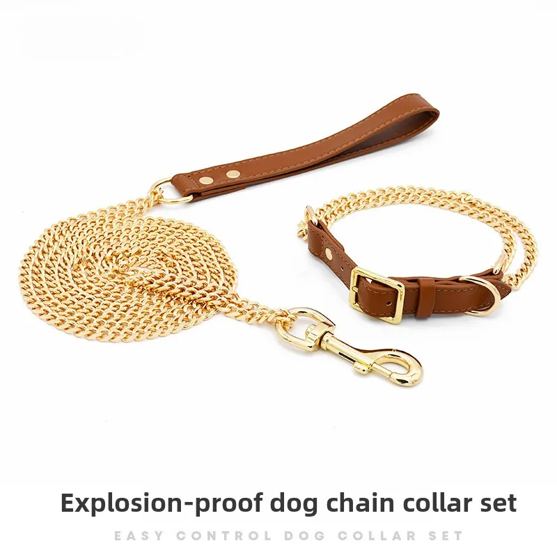 Loudik Wholesale Pet Collar Leash Anti-bite Dog Walking Rope Chain Explosion-proof Medium and Large Dog Pet Supplies Accessories