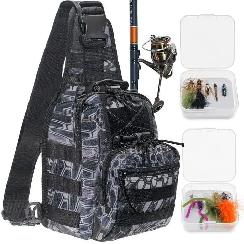 

Fishing Backpack Tackle Bag with Rod Holder Waterproof Gear Sling Backpack Fi